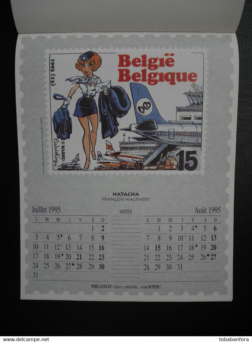 RARE CALENDRIER TINTIN HERGE .LA POSTE BELGIQUE . 1995 . GASTON FRANQUIN . SCHTROUMPF PEYO . BOULE ET BILL ROBA . ... - Andere & Zonder Classificatie