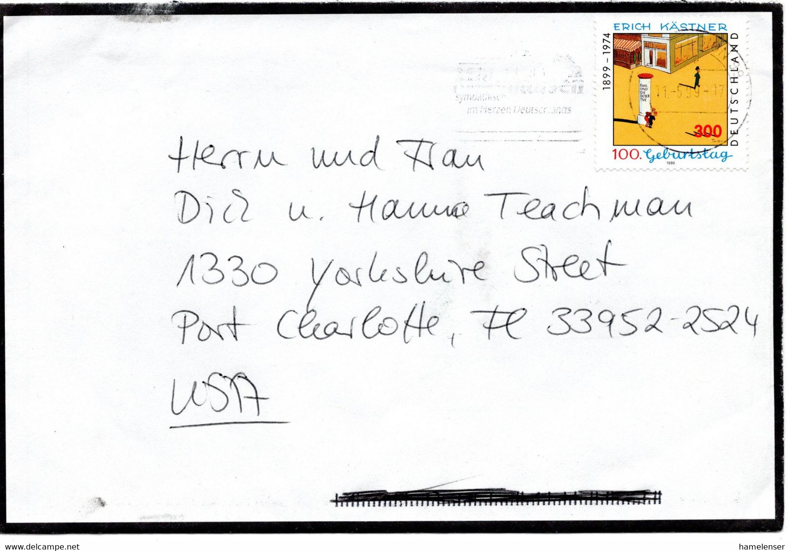 57556 - Bund - 1975 - 300Pfg. Erich Kaestner EF A LpBf BRIEFZENTRUM 99 - ... -> Port Charlotte, FL (USA) - Cartas & Documentos