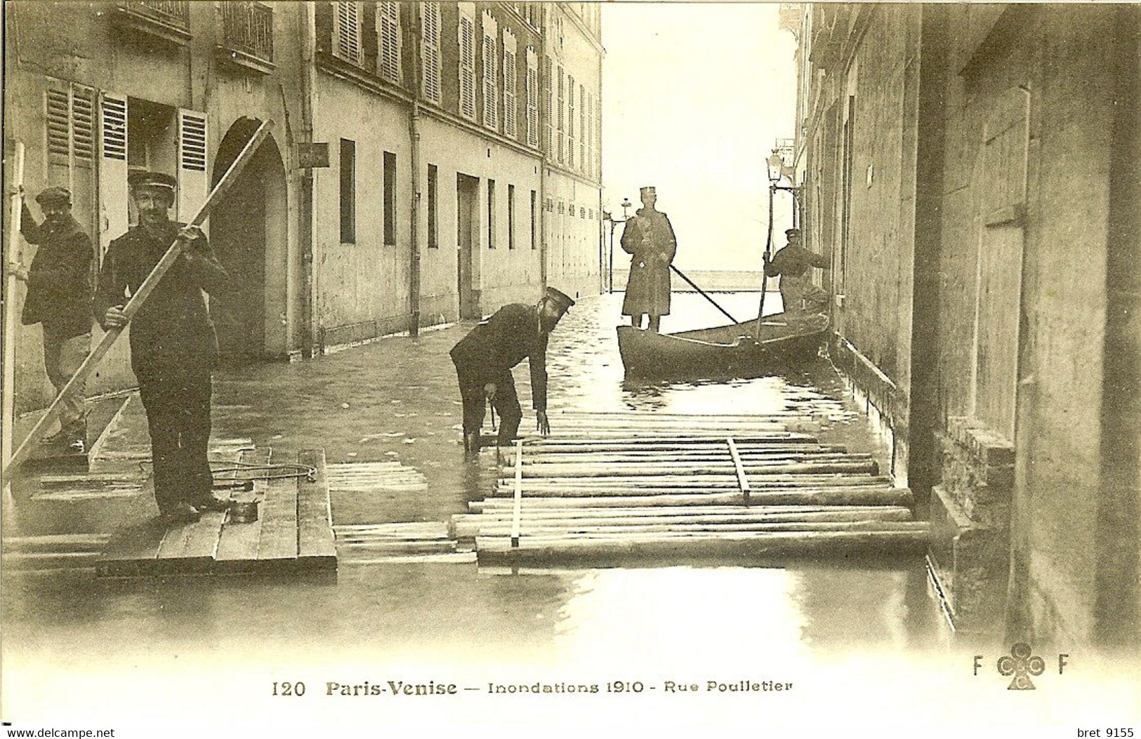 75 PARIS VENISE INONDATIONS DE JANVIER 1910 RUE POULLETIER ANIMEE BARQUE RADEAUX - Inondations De 1910