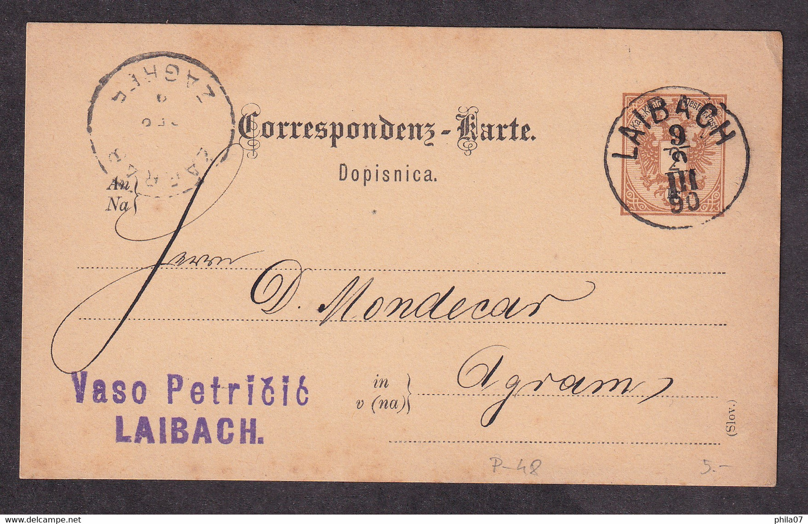 AUSTRIA - Bilingual Stationery, German/Slovenian Language, Mi.No. P-48. Sent From Laibach To Agram 1890. - 2 Scans - Brieven En Documenten