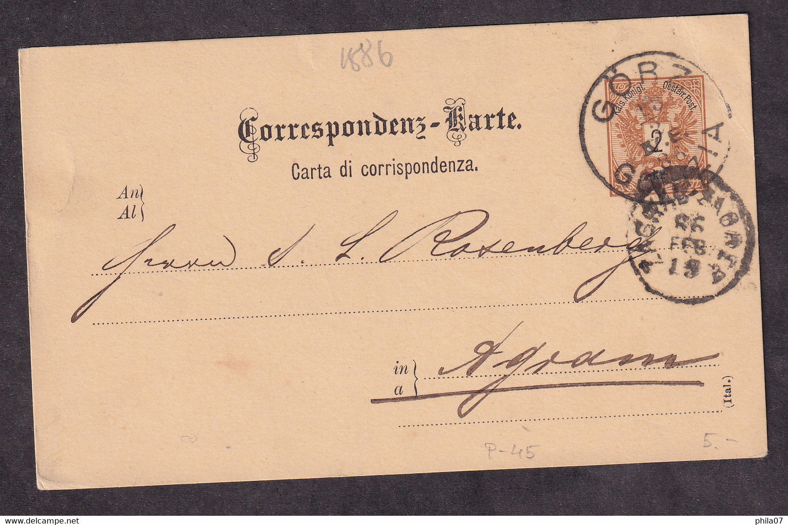 AUSTRIA - Bilingual Stationery, German/Italian Language, Mi.No. P-45. Sent From Gorz To Agram 1886. - 2 Scans - Covers & Documents
