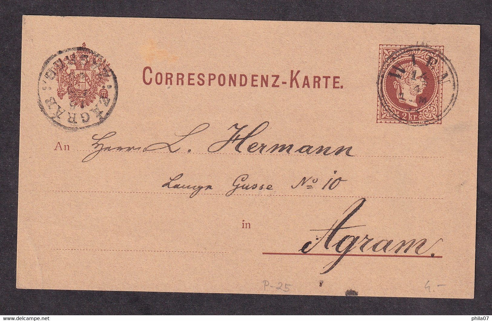 AUSTRIA - Stationery, Mi.No. P-25. Sent From Wienn To Agram 1882 - 2 Scans - Briefe U. Dokumente
