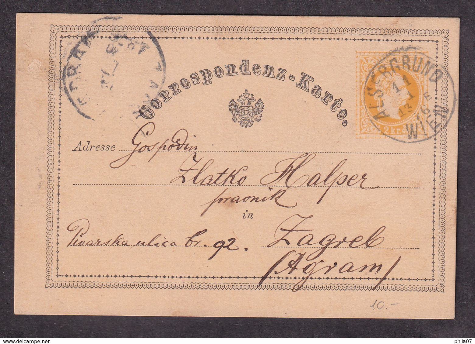 AUSTRIA - Stationery Sent Wien To Zagreb (Agram) 1876 - 2 Scans - Brieven En Documenten