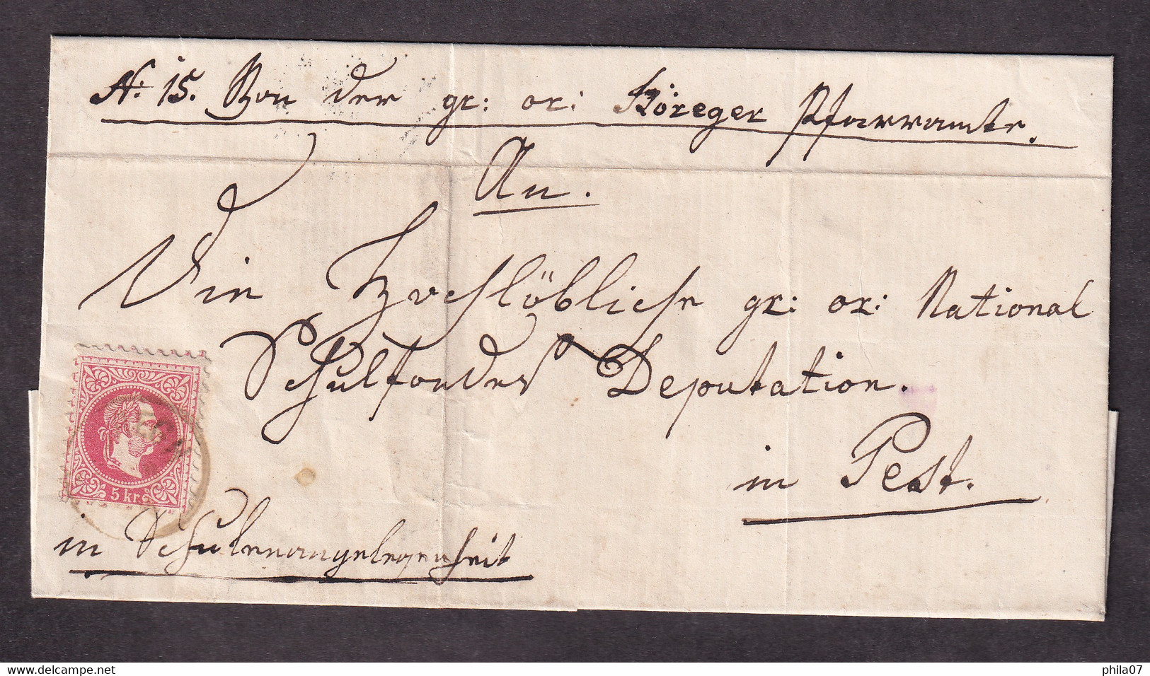 AUSTRIA - Letter Sent To Pesh 1870. Nice Stamp And Arrival Cancel On The Back. Letter Without Content - 3 Scans - Briefe U. Dokumente