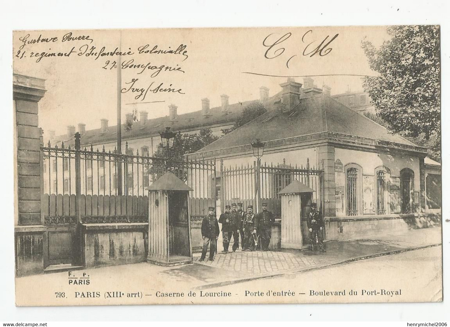 Paris 12e Caserne De Lourcine Porte D'entrée Boulevard Du Port Royal 1916 21e Ri Coloniale 27 Cie Ivry Sur Seine - Paris (12)