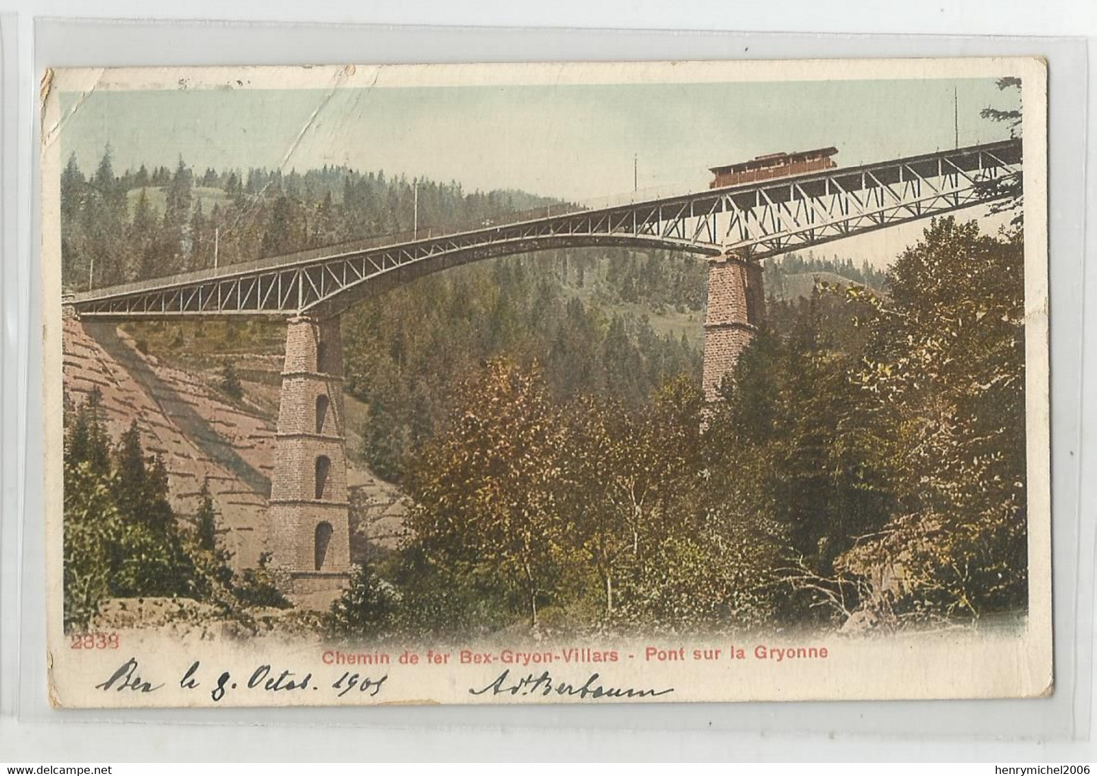 Suisse Vd Vaud Chemin De Fer Bex Gryon Villars Train Sur Le Pont De La Gryonne Cachet 1905 - Bex