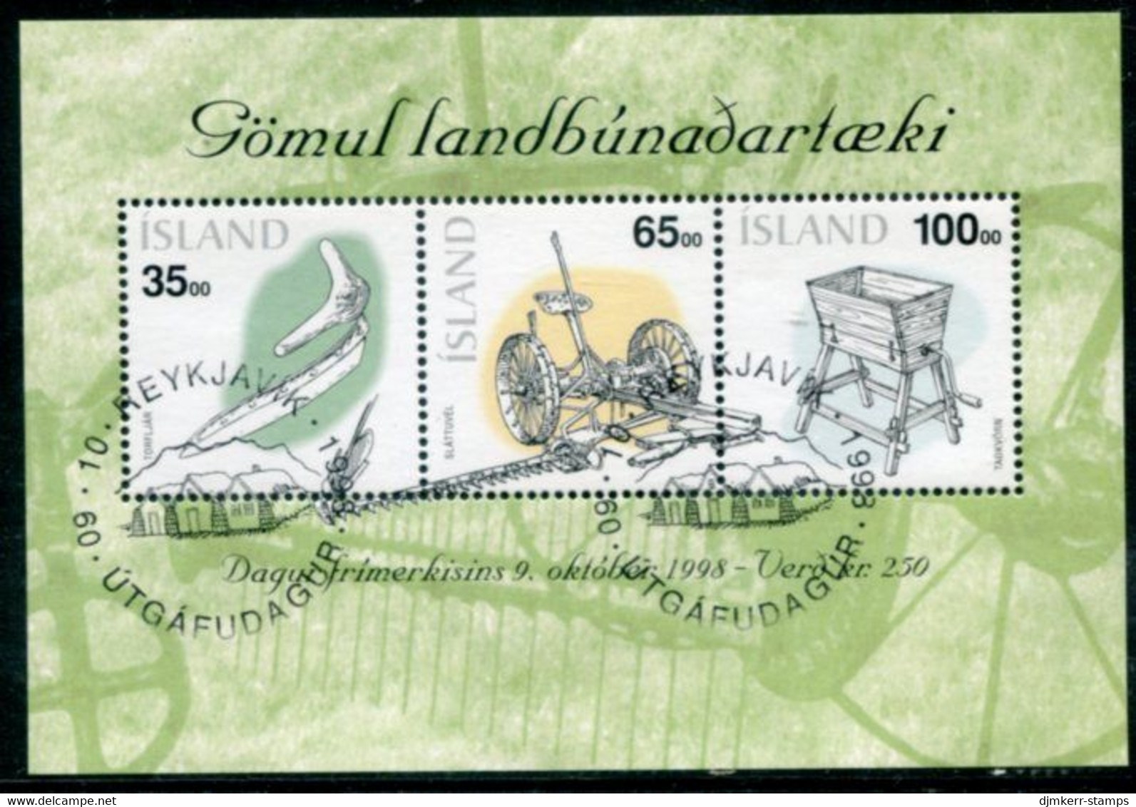 ICELAND 1998 Stamp Day: Agricultural Implements Block Used.  Michel Block 22 - Usados