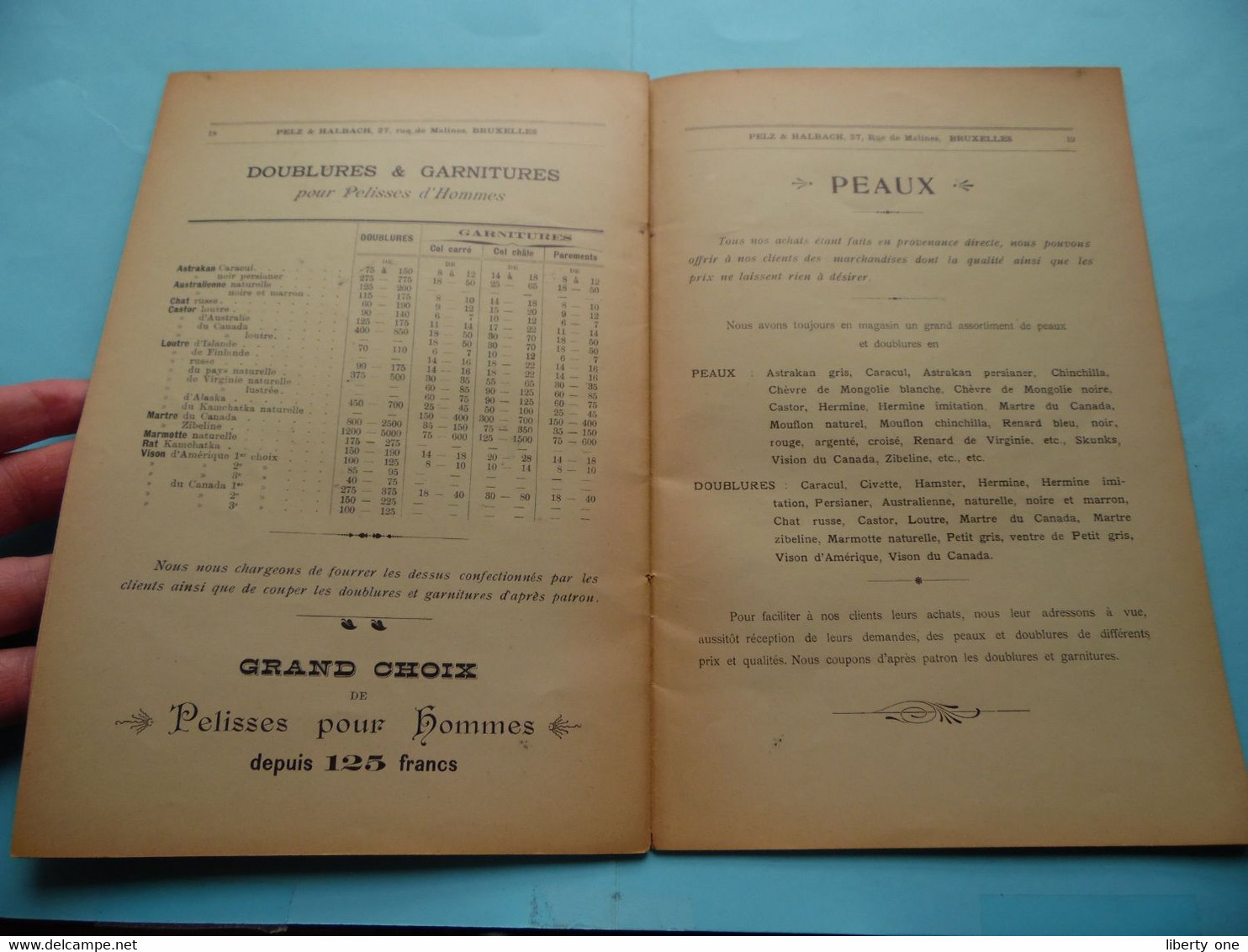 PRIX Courant Fourrures PELZ et HALBACH Rue de Malines à BRUXELLES > HIVER 1899 - 1900 (zie SCANS) Persianer - Astrakan !