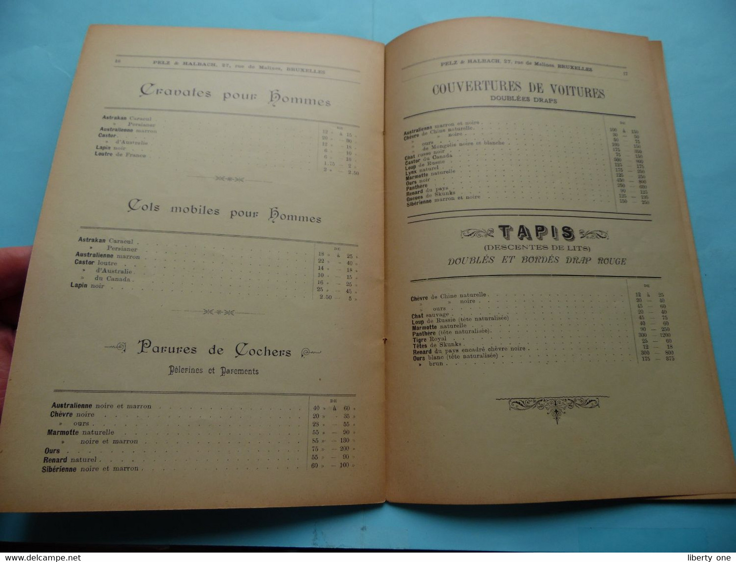 PRIX Courant Fourrures PELZ et HALBACH Rue de Malines à BRUXELLES > HIVER 1899 - 1900 (zie SCANS) Persianer - Astrakan !