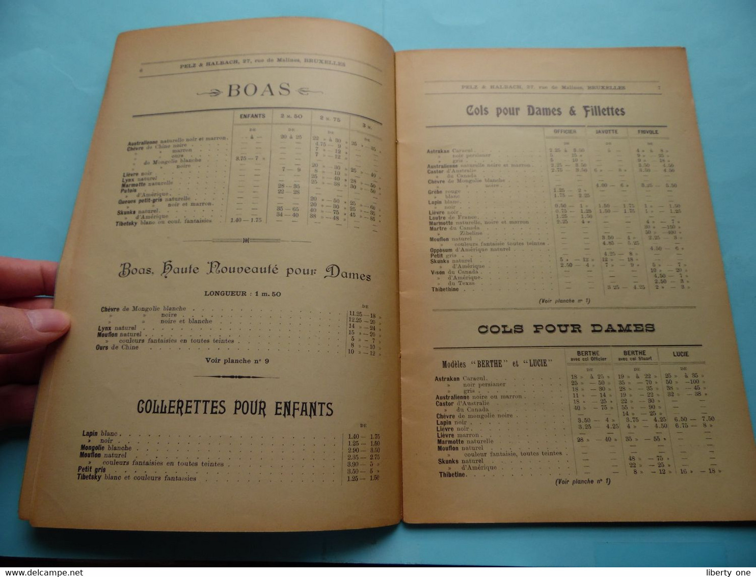 PRIX Courant Fourrures PELZ et HALBACH Rue de Malines à BRUXELLES > HIVER 1899 - 1900 (zie SCANS) Persianer - Astrakan !