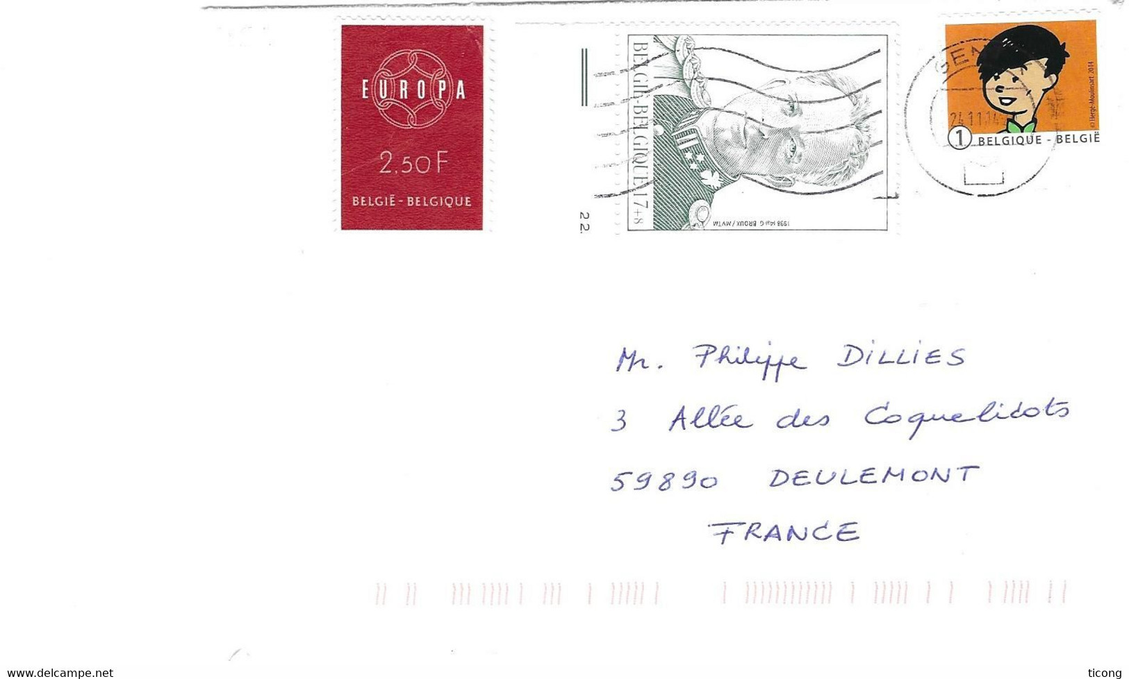 BELGIQUE LETTRE DE 2014 - TCHANG ( TINTIN ET MILOU ) ROI DE BELGIQUE, EUROPA, VOIR LE SCANNER - Lettres & Documents