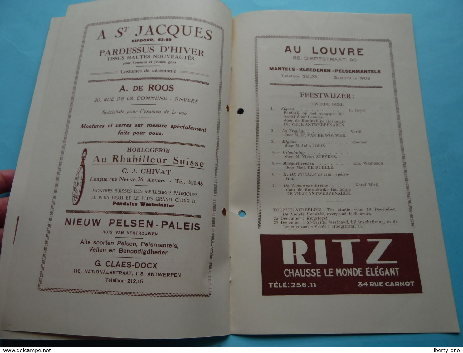 Koninklijke Harmonie " DE VRIJE ANTWERPENAREN " > 21 Nov 1927 LIEFDADIGE GALA > Feestzaal Katholieken Kring ANTWERPEN !