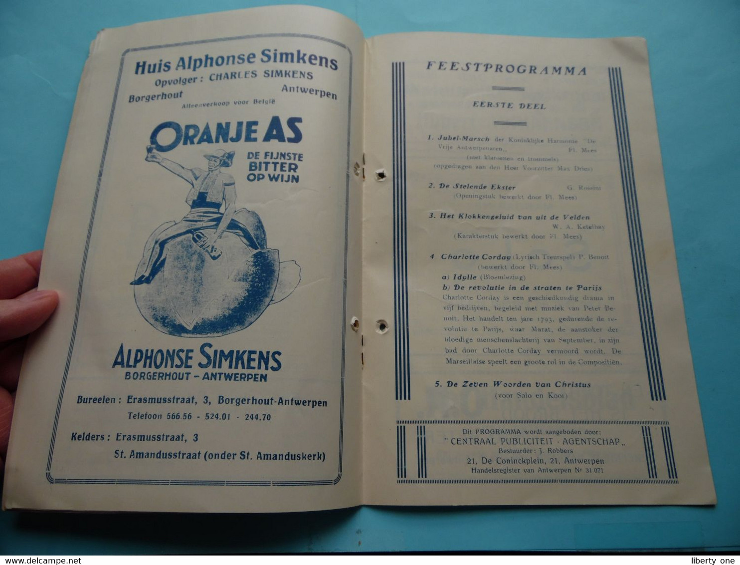 Koninklijke Harmonie " DE VRIJE ANTWERPENAREN " > 1935 JUBELFEEST / CONCERT> Feestzaal Katholieken Kring ANTWERPEN !