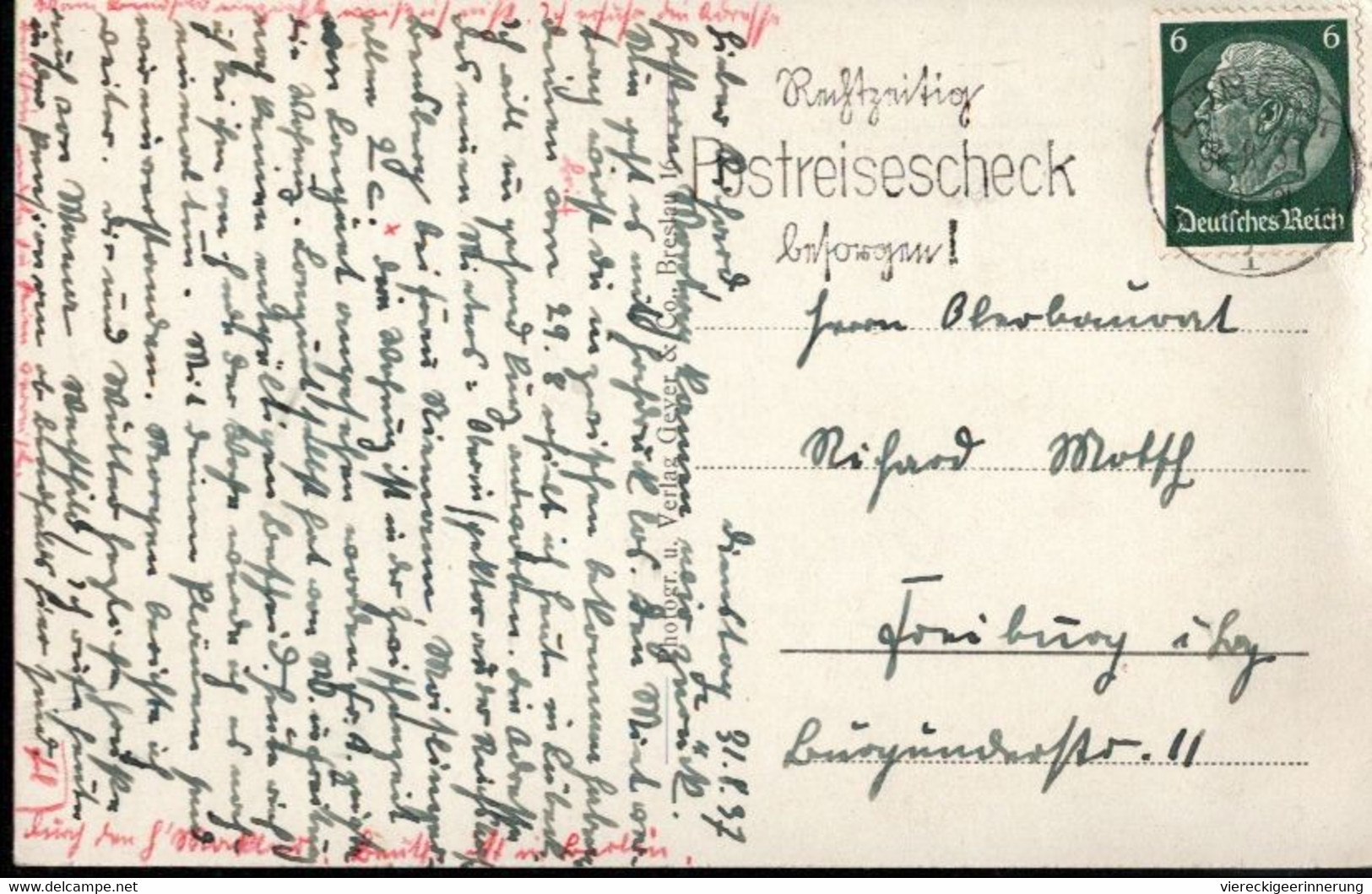 ! Maschinenwerbestempel Deutsches Reich Posteigenwerbung Rechtzeitig Postreisescheck Besorgen, Lübeck, 1937 - Lettres & Documents