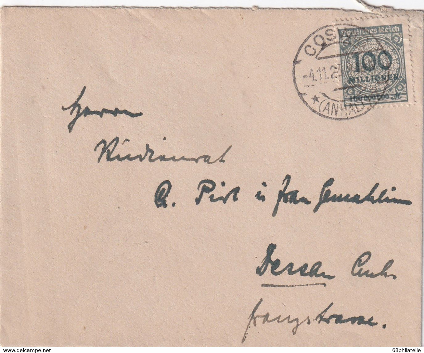 ALLEMAGNE  1923 LETTRE INFLA DE COSWIG - Other & Unclassified