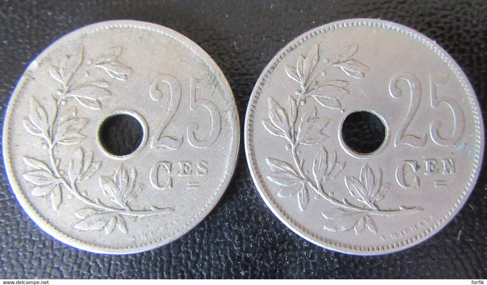 Belgique - 2 Monnaies 25 Centimes 1908 Et 1910 (Légendes FR Et NLD) - 25 Cents