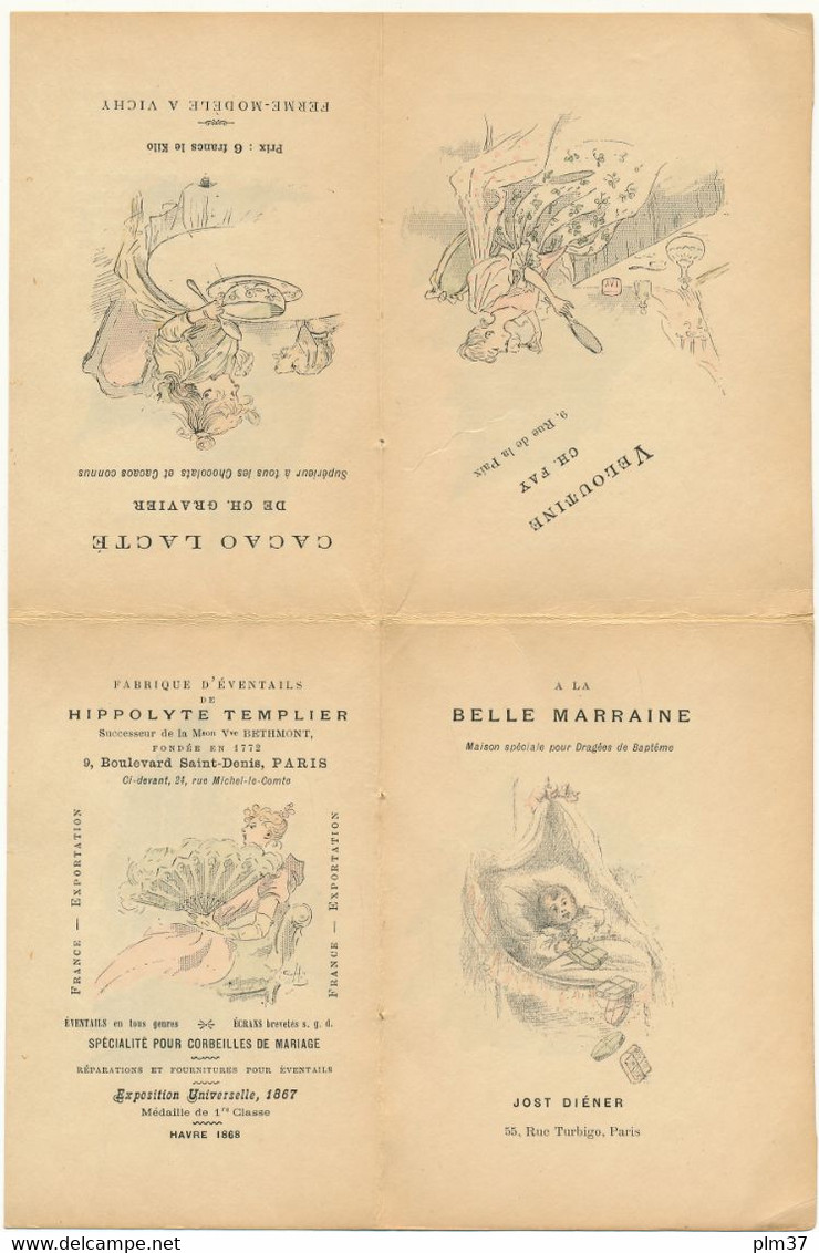 Henri BOUTET - Carton 19°, 15 X 22,5 Cm, Plié En 4 Volets - Publicités Parisiennes Et Dessins - Boutet
