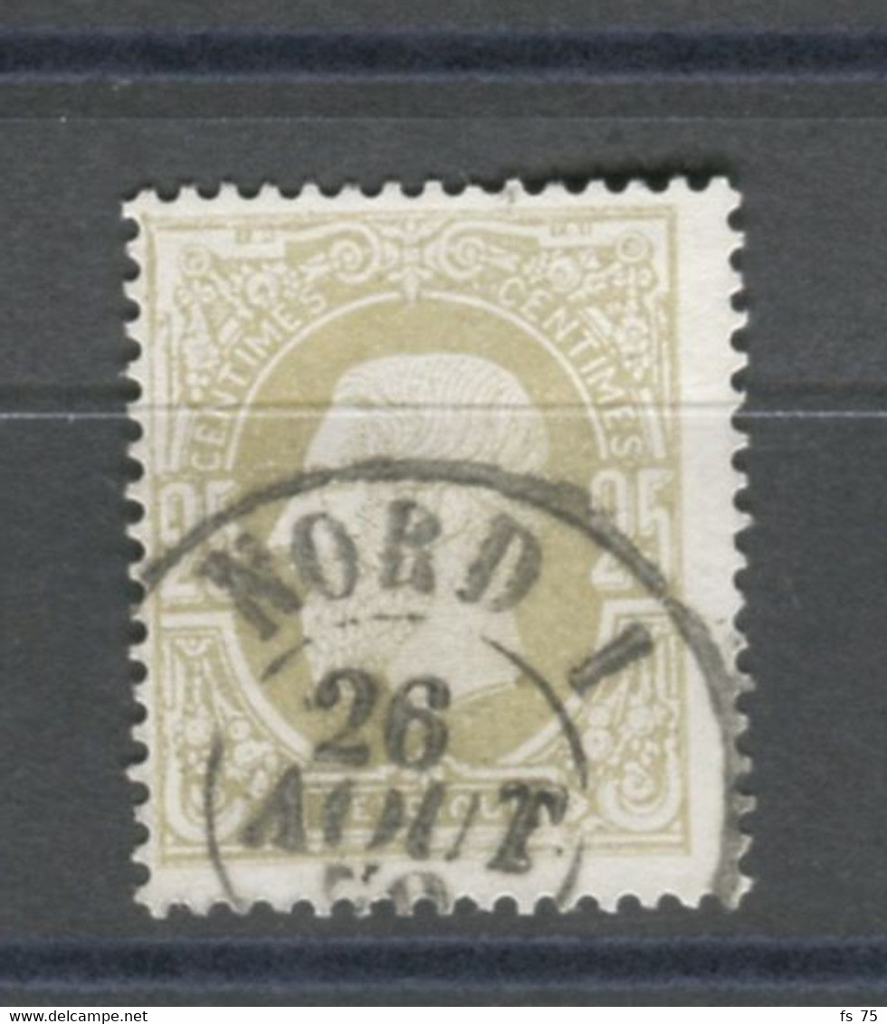 BELGIQUE - COB 32 25C BISTRE OLIVE DOUBLE CERCLE D'AMBULANT NORD I - 1869-1883 Leopold II.