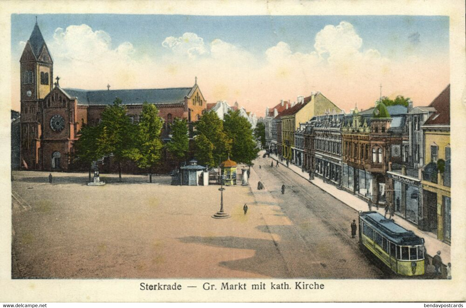 STERKRADE, Oberhausen, Gr. Markt Mit Kath. Kirche, Straßenbahn (1924) AK - Oberhausen