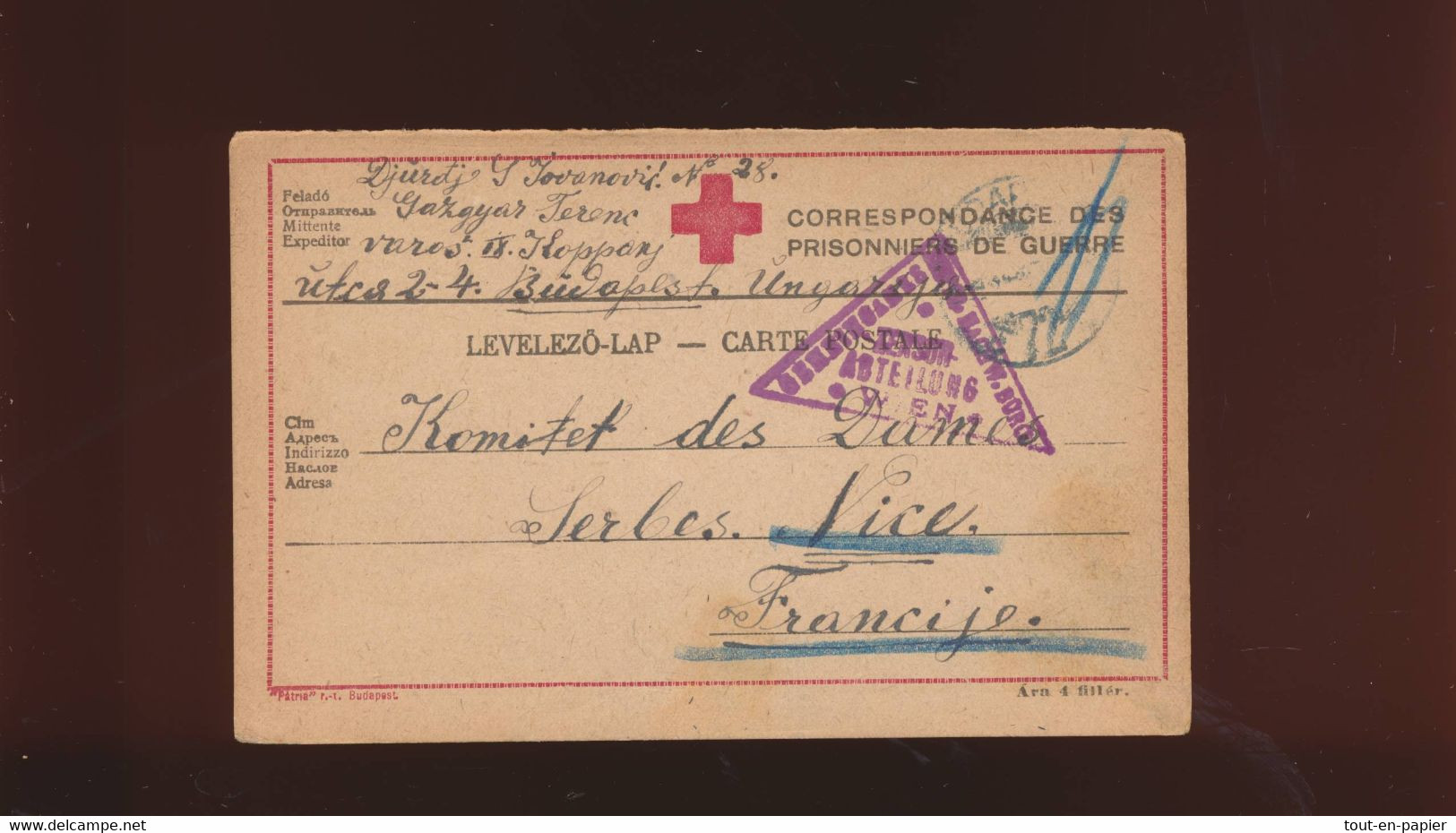 Croix Rouge - Correspondance Des Prisonniers De Guerre - Budapest - Hongrie - Voir Serbes Vice - Marcofilie