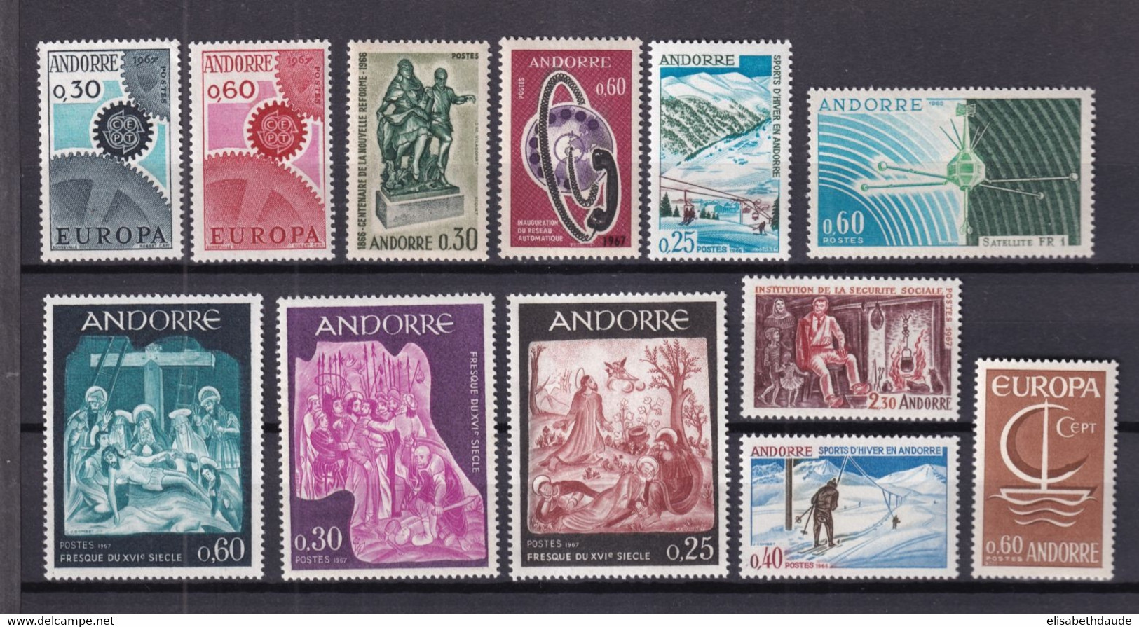 ANDORRE - ANNEES COMPLETES 1966 + 1967 YVERT N°175/186 ** MNH - COTE 2017 = 55.3 EUR. - - Volledige Jaargang