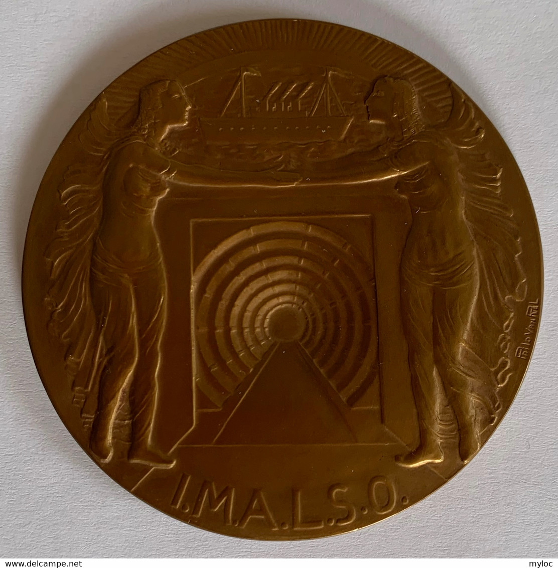 Médaille Bronze. Inhuldiging Schelde Tunnels 1933.  I.M.A.L.SO. Philo Van Riel - Professionnels / De Société