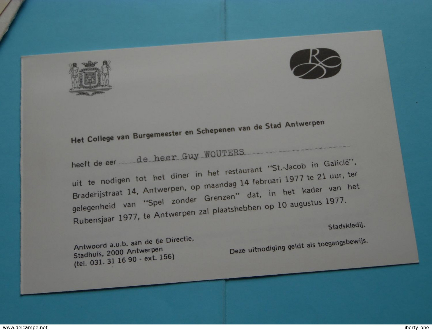 SPEL ZONDER GRENZEN  > 1977 > B.R.T. en Stad ANTWERPEN ( VADEMECUM - MENU - UITNODIGINGEN ) > zie SCANS !