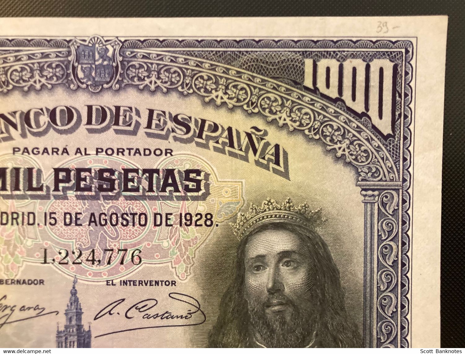 5 X EL BANCO DE ESPANA Banknotes, Madrid 15th August 1928, 1000, 500, 100, 50 And 25 Pesetas. - Collezioni