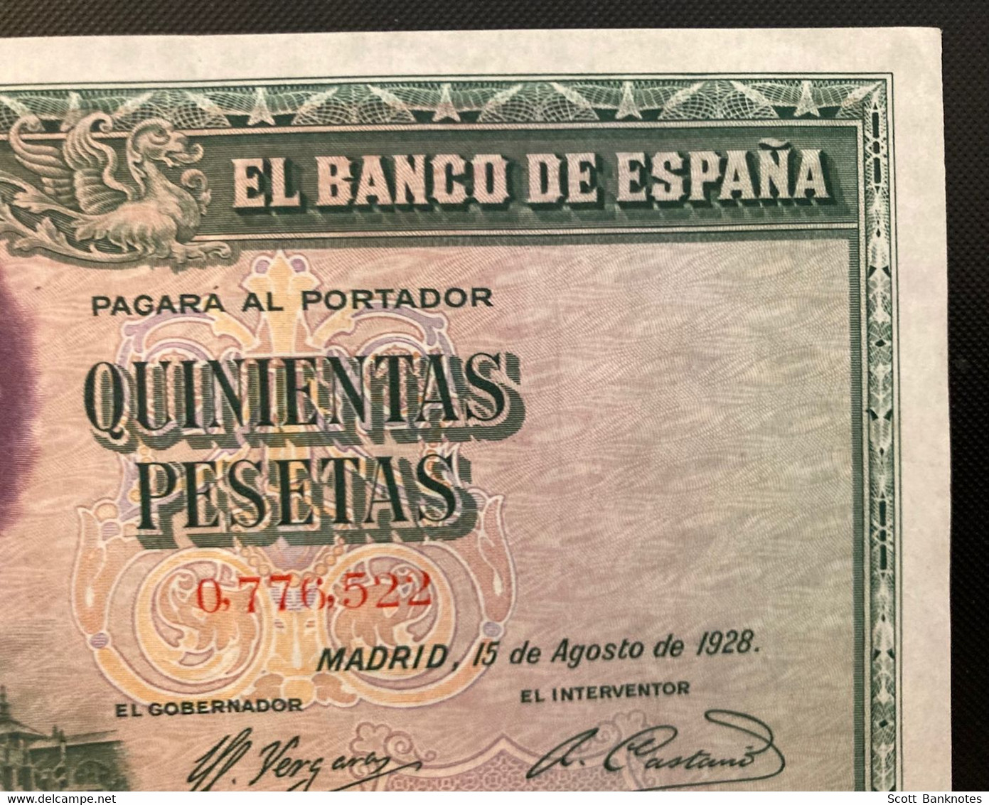 5 x EL BANCO DE ESPANA Banknotes, Madrid 15th August 1928, 1000, 500, 100, 50 and 25 Pesetas.