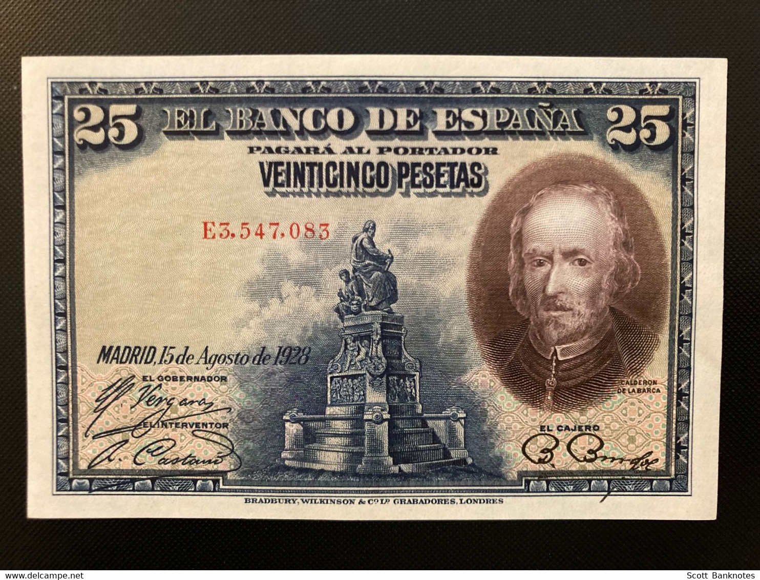 5 x EL BANCO DE ESPANA Banknotes, Madrid 15th August 1928, 1000, 500, 100, 50 and 25 Pesetas.