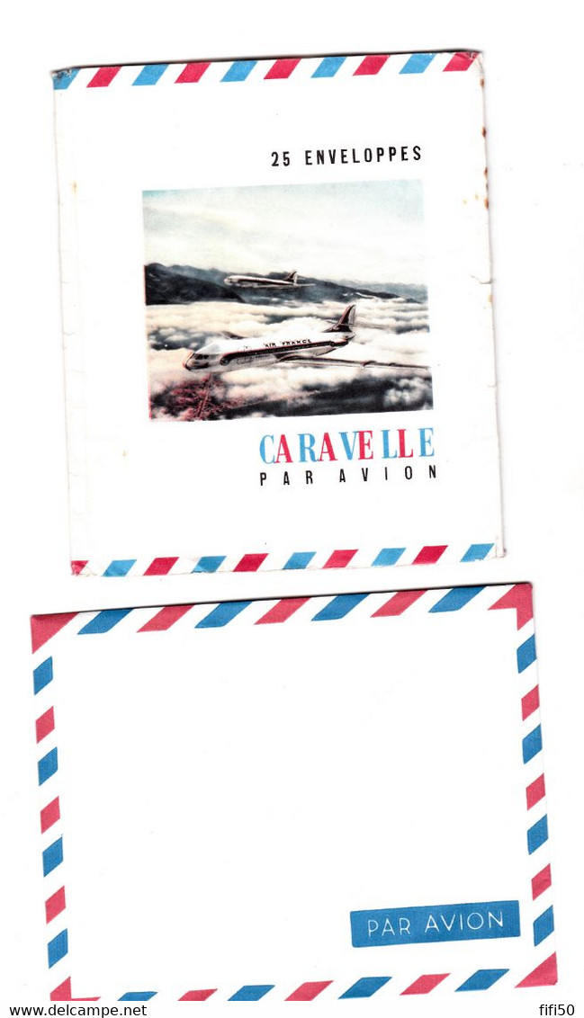 Rare Enveloppes & Bracelet AIR FRANCE CARAVELLE Par Avion Liseré Tricolore Avec Fiche Renseignement Sur L'avion 1955 - Autres & Non Classés