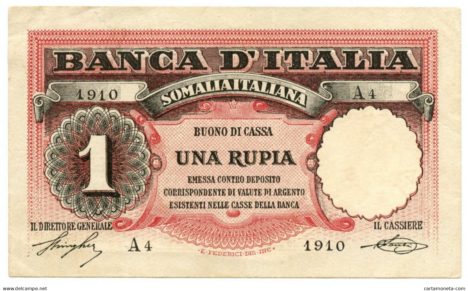 1 RUPIA COLONIA ITALIANA DELLA SOMALIA BANCA D'ITALIA 08/09/1920 SPL/SPL+ - Terra Di Somalia