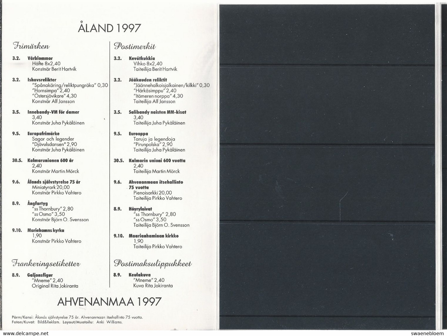 ALAND 1997. FRIMARKEN POSTIMERKIT STAMPS BRIEFMARKEN POSTZEGELHOES. - Taschine