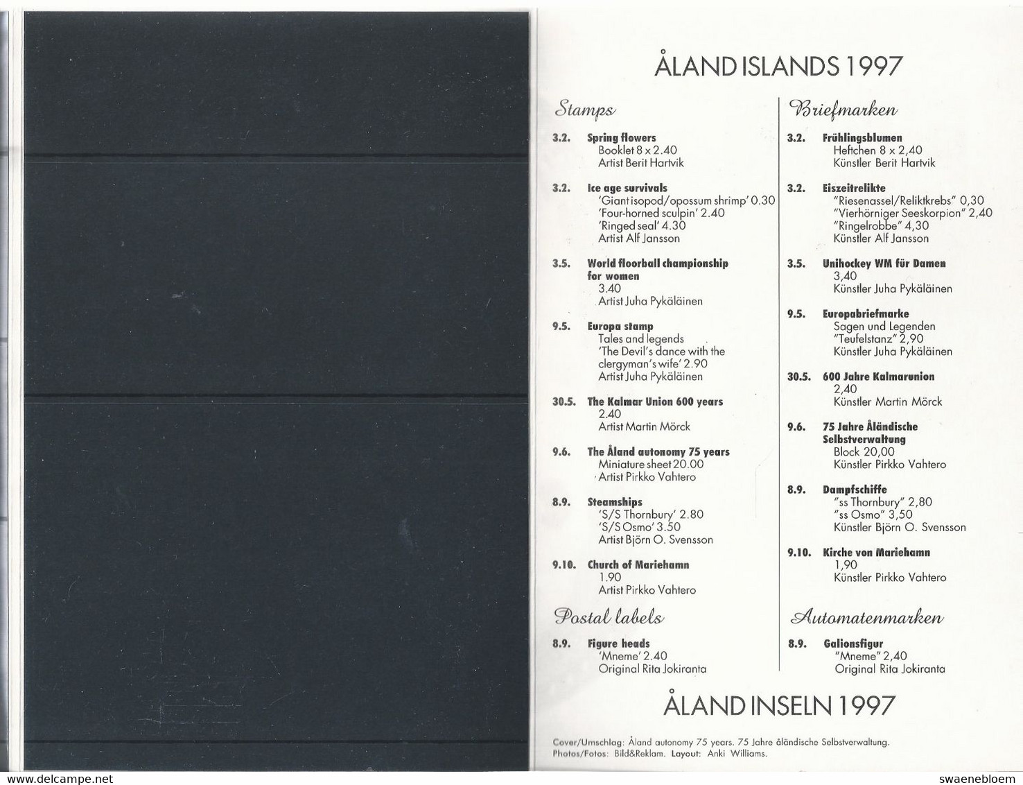 ALAND 1997. FRIMARKEN POSTIMERKIT STAMPS BRIEFMARKEN POSTZEGELHOES. - Taschine