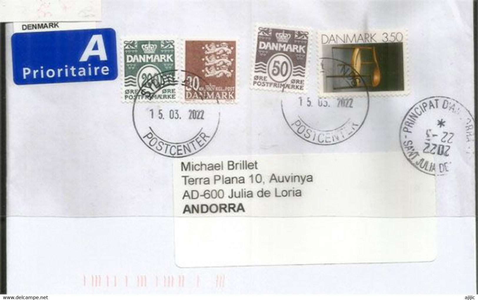 Lettre 2022, Art Décoratif Danois,  à Andorra, Avec Timbre à Date - Covers & Documents