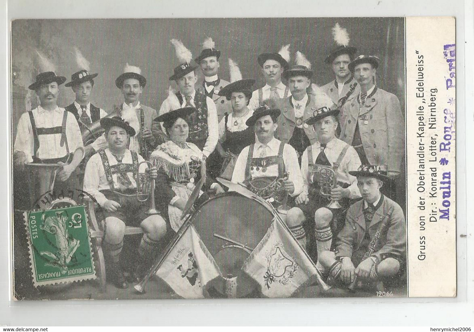 Cpa Cachet Moulin Rouge Paris Groupe Musiciens Edelweiss Nurnberg Gruss Von Der Oberlandler Kapelle Musique 1914 - Kabarett