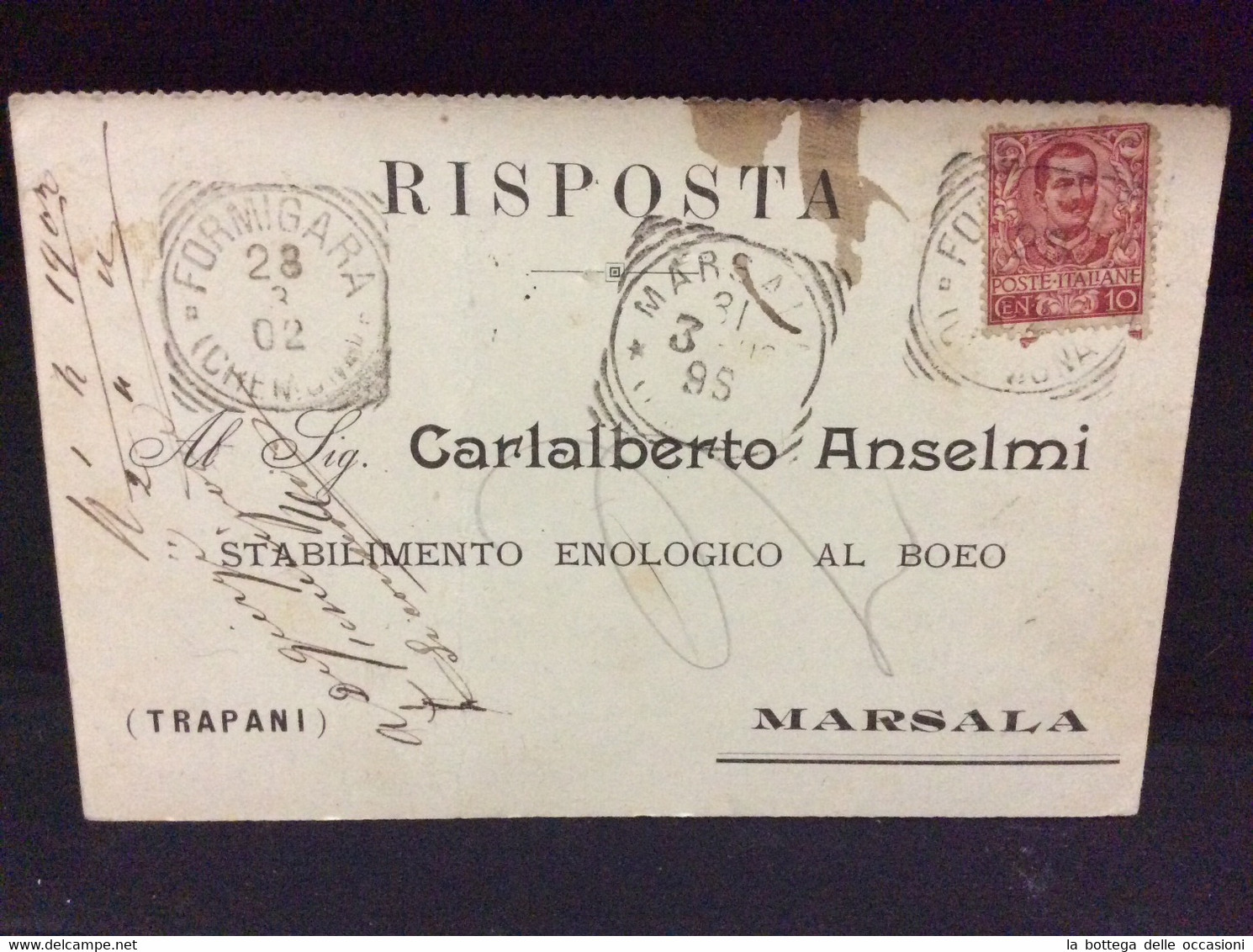 Marsala Trapani  SICILIA    Primi 900 Etichetta Karl Alberto Anselmivini Marsala - Marsala
