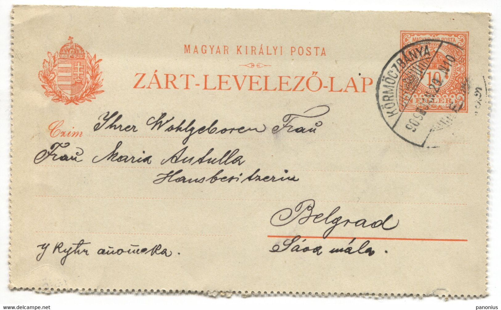 Kormoczbanya Kremnica Slovakia - Postal Stationery Traveled To Belgrade Serbia, Year 1909 - Zonder Classificatie