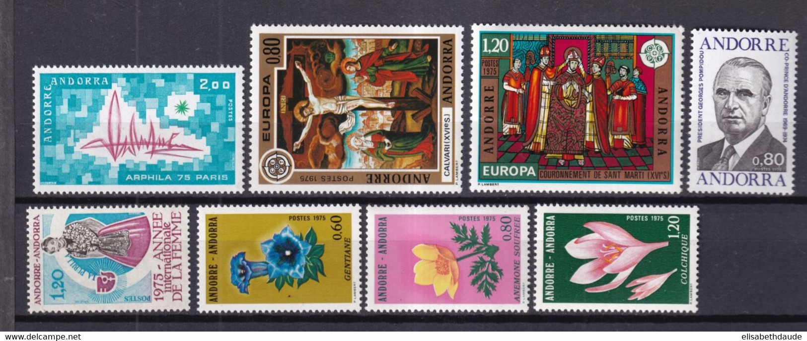 ANDORRE - ANNEE COMPLETE 1975 YVERT N°243/250 ** MNH - COTE 2017 = 26.2 EUR. - - Años Completos