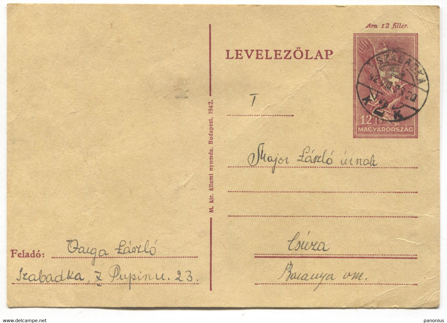 Szabadka Serbia - Postal Stationery Traveled To Csuza Baranya, Year 1942 - Banat-Bacska