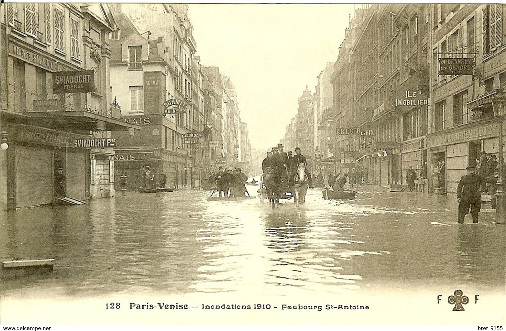 75 PARIS VENISE INONDATIONS DE JANVIER 1910 FAUBOURG SAINT ANTOINE TOUS LES COMMERCES SONT FERMES BIEN ENTENDU - Inondations De 1910