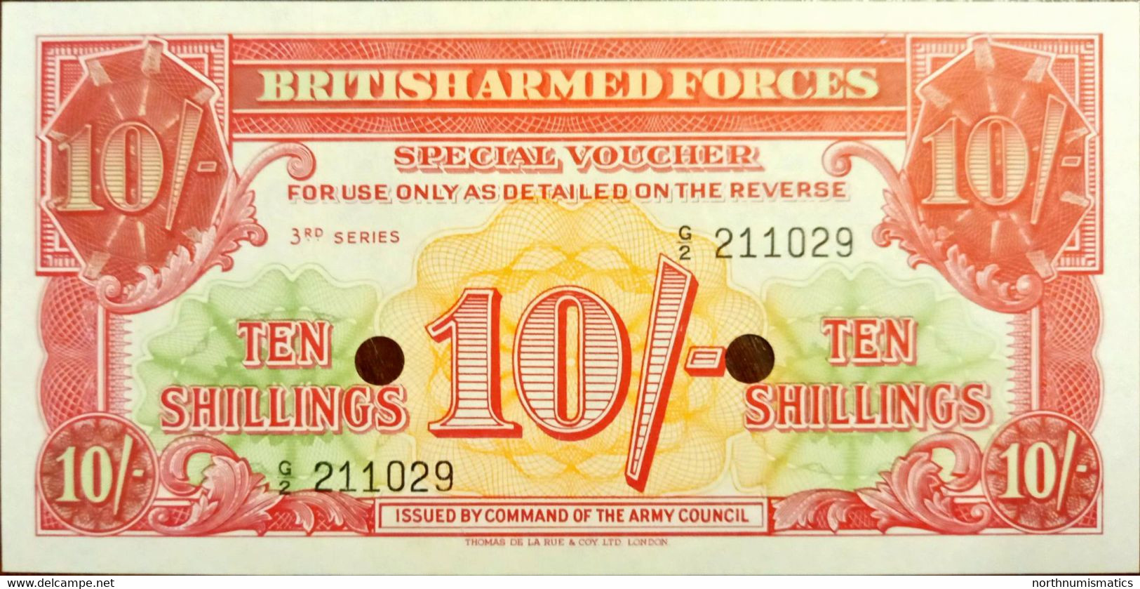 Great Britain British Armed Forces Special Vouchers 10 Shillings 3rd Series Unc - British Armed Forces & Special Vouchers