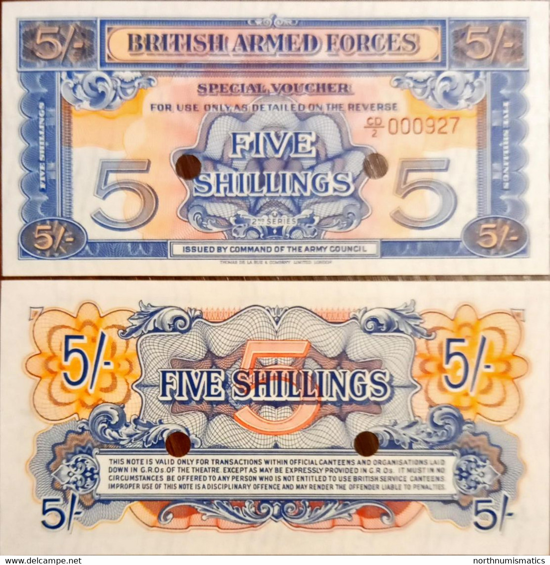 Great Britain British Armed Forces Special Vouchers 5 Shillings 2nd Series Unc - British Armed Forces & Special Vouchers