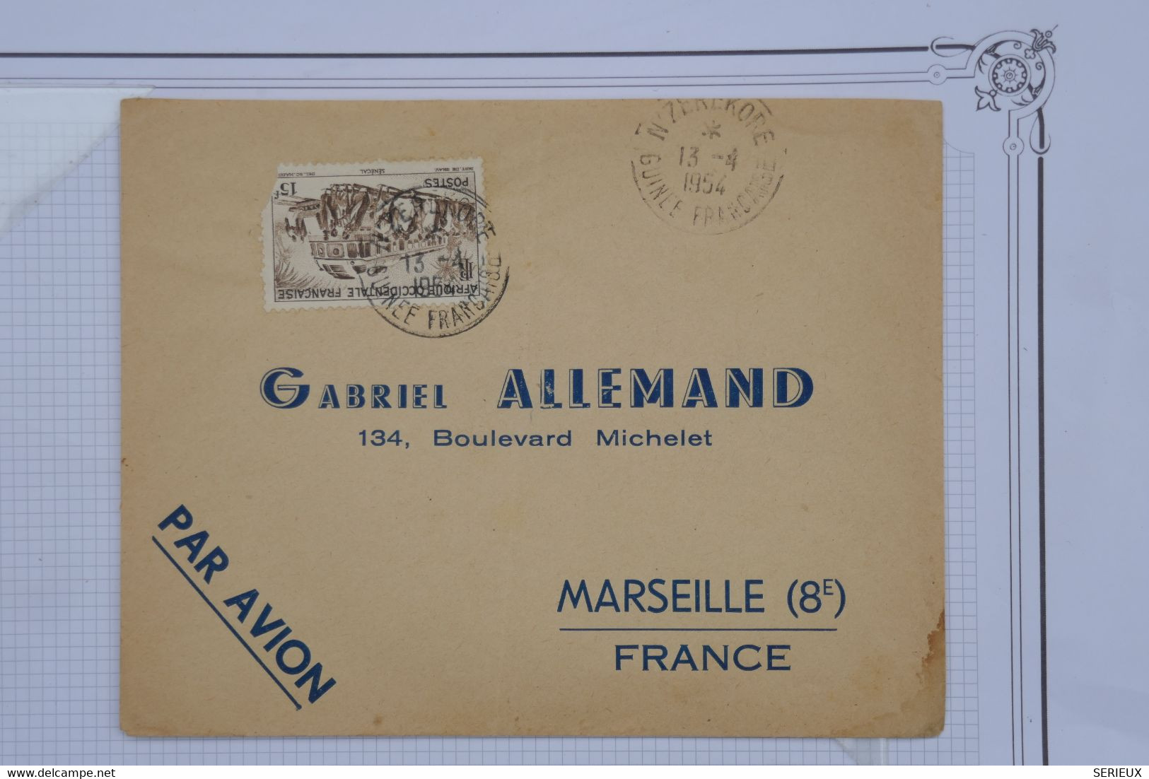 T25 GUINEE FRANC.   BELLE LETTRE 1952 N ZENEKOPE   PETIT VILLAGE  POUR MARSEILLE FRANCE+ AFFRANCHISSEMENT PLAISANT - Brieven En Documenten