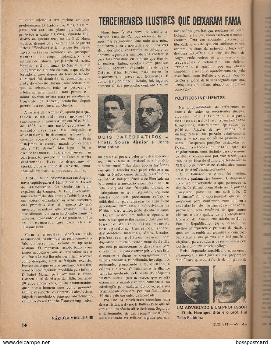 Lages - Ilha Terceira - Revista "Vida Mundial" de 17 de Dezembro de 1971 - Encontro dos Açores