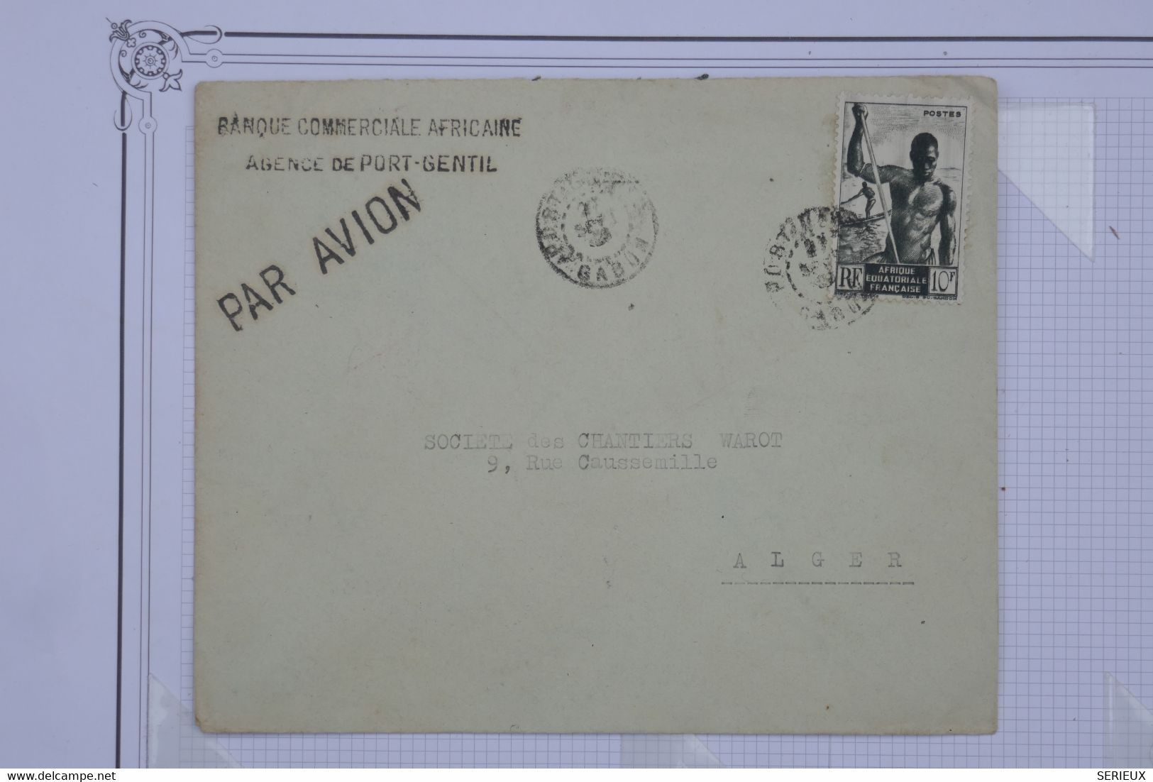 T25 GABON   BELLE LETTRE 1952 PORT GENTIL PETIT BUREAU  POUR ALGER ALGERIE + AFFRANCHISSEMENT INTERESSANT - Briefe U. Dokumente