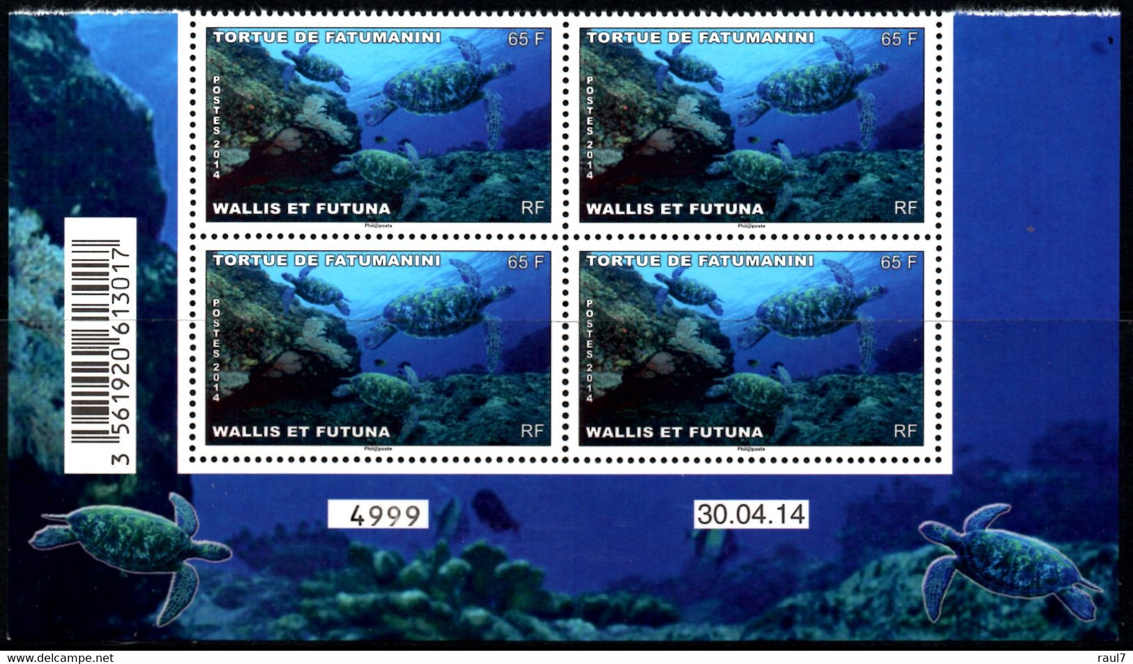 Wallis Et Futuna 2014 - Faune, Tortue De Fatumanini - Bloc De 4 Avec Coin Daté Neuf // Mnh - Unused Stamps