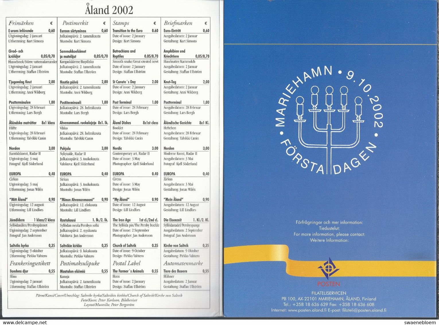 ALAND 2002. FRIMARKEN POSTIMERKIT STAMPS BRIEFMARKEN POSTZEGELHOES. KERK. SALTVIKS KYRKA - Bandes Cristal