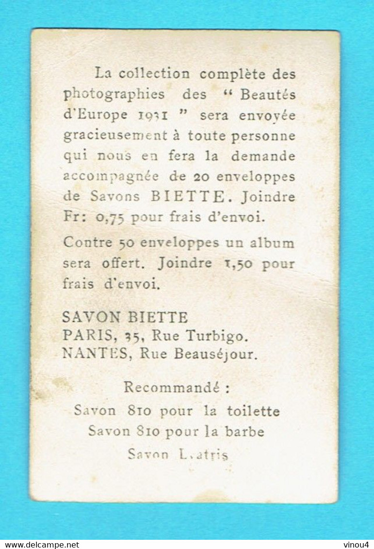 Image Savons Biette Nantes Beautés D'Europe 1931 Miss Europa - Savon Parfum - Autres & Non Classés