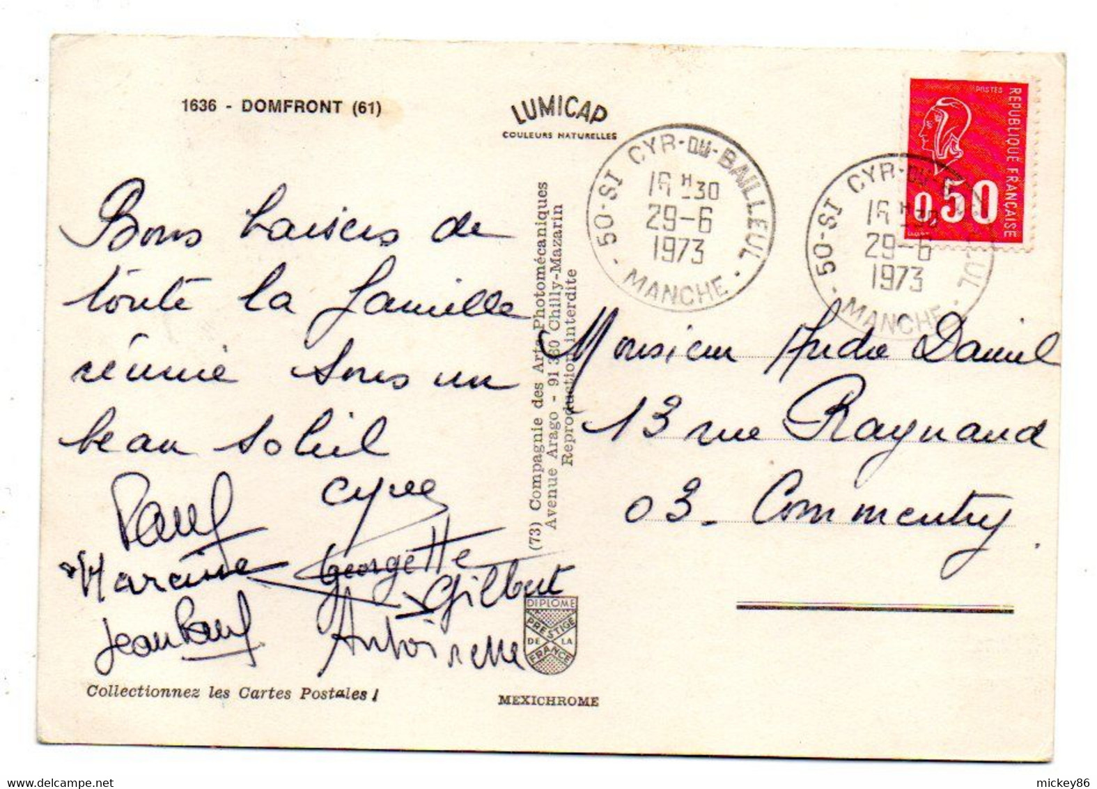 DOMFRONT --  1973 --  Multivues  ..........timbre...........cachet  St CYR DU BAILLEUL -50..................à  Saisir - Domfront